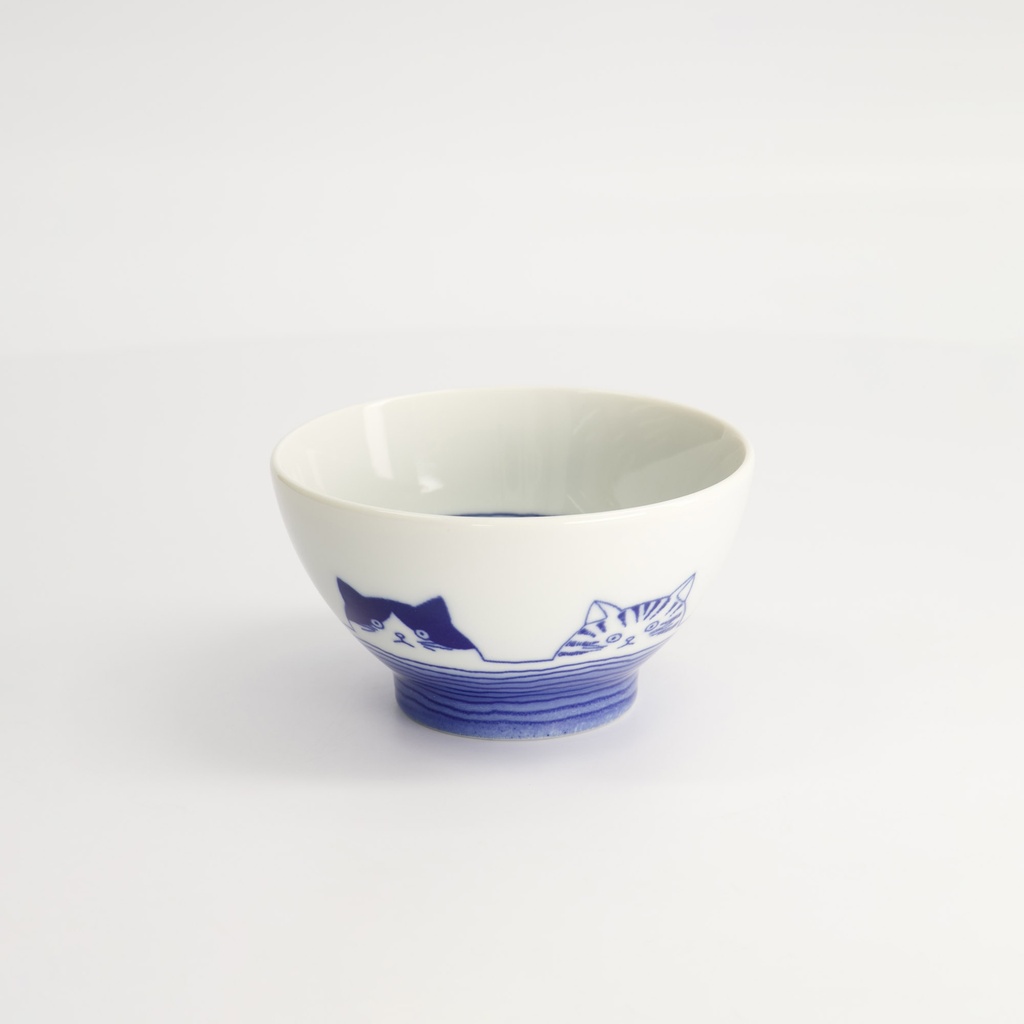 Kawaii Rice Bowl Cat 11x6cm BL/WH TA-21 6/72