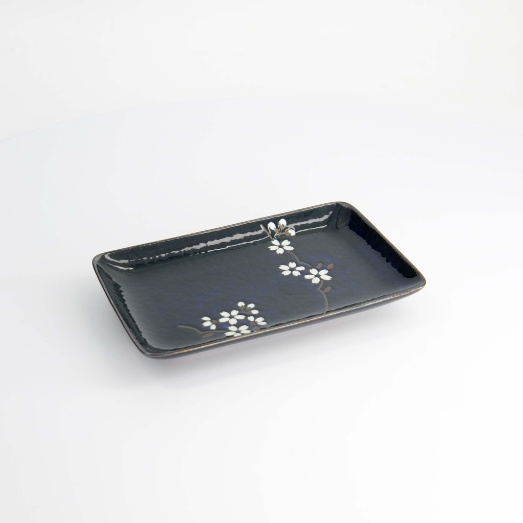 Cobalt Blue Sakura Rectangular Plate 20.5x13.2x2.5cm 22116 5/60