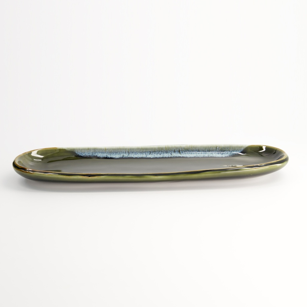 Mino Craft Oval Plate 34.5x10.8x2.5cm Green 6/36