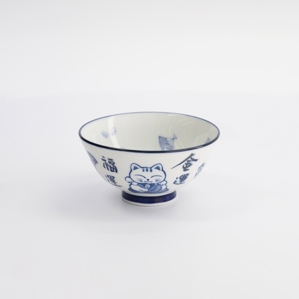 Kawaii Rice Bowls 11.3x5.8cm 300ml Bowl Lucky Cat BL/WH 33210 5/80