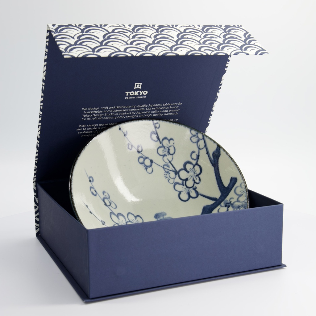 Ramen Bowl 1pcs Giftset 25.2x7.7cm 1400ml Bl/Wh Plum 6B 33236 1/6