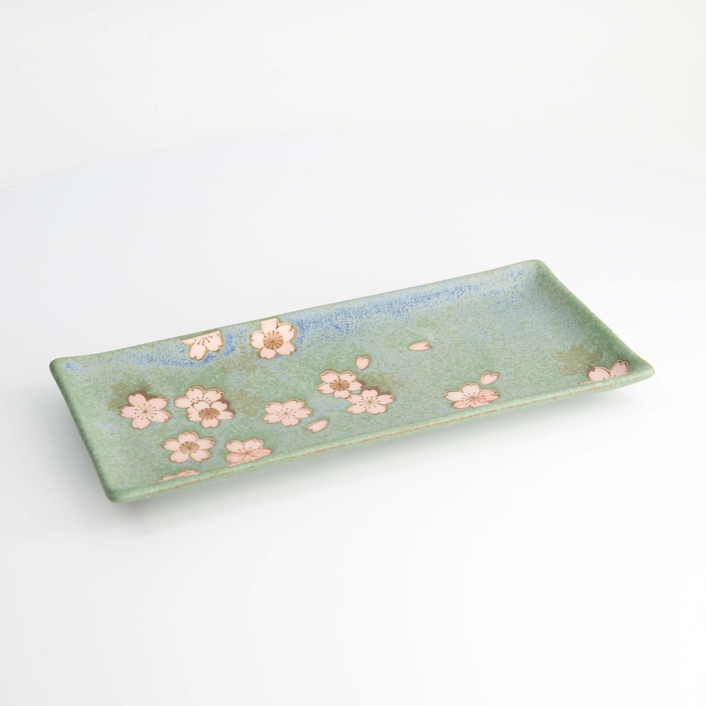 Sakura Rectangular Plate 28.5x12.5cm Green 33493 6/48
