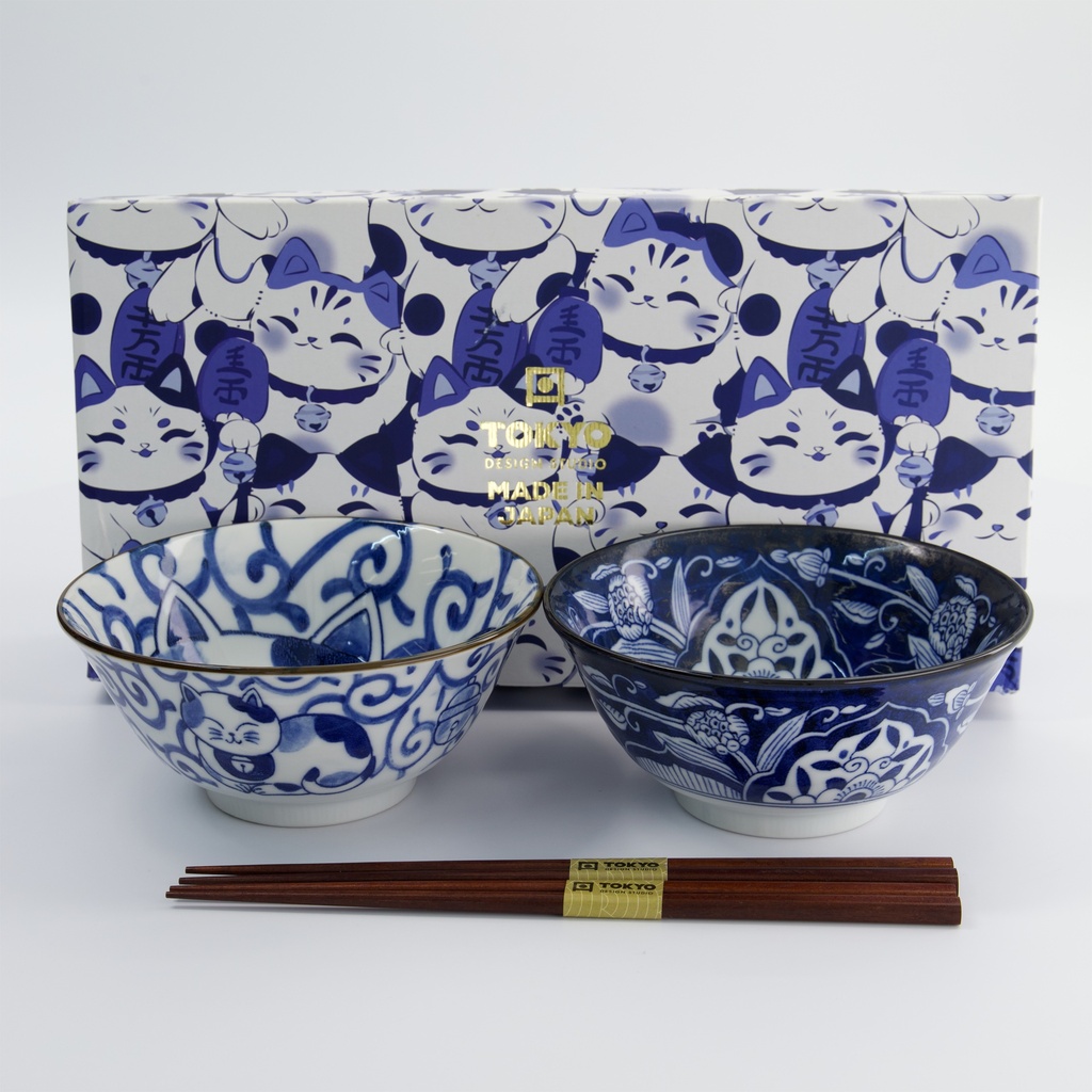 Kawaii Cat Tayo Bowl Giftset 2pcs w/chopsticks 14.9x6.7cm 500ml B 33693 1/16