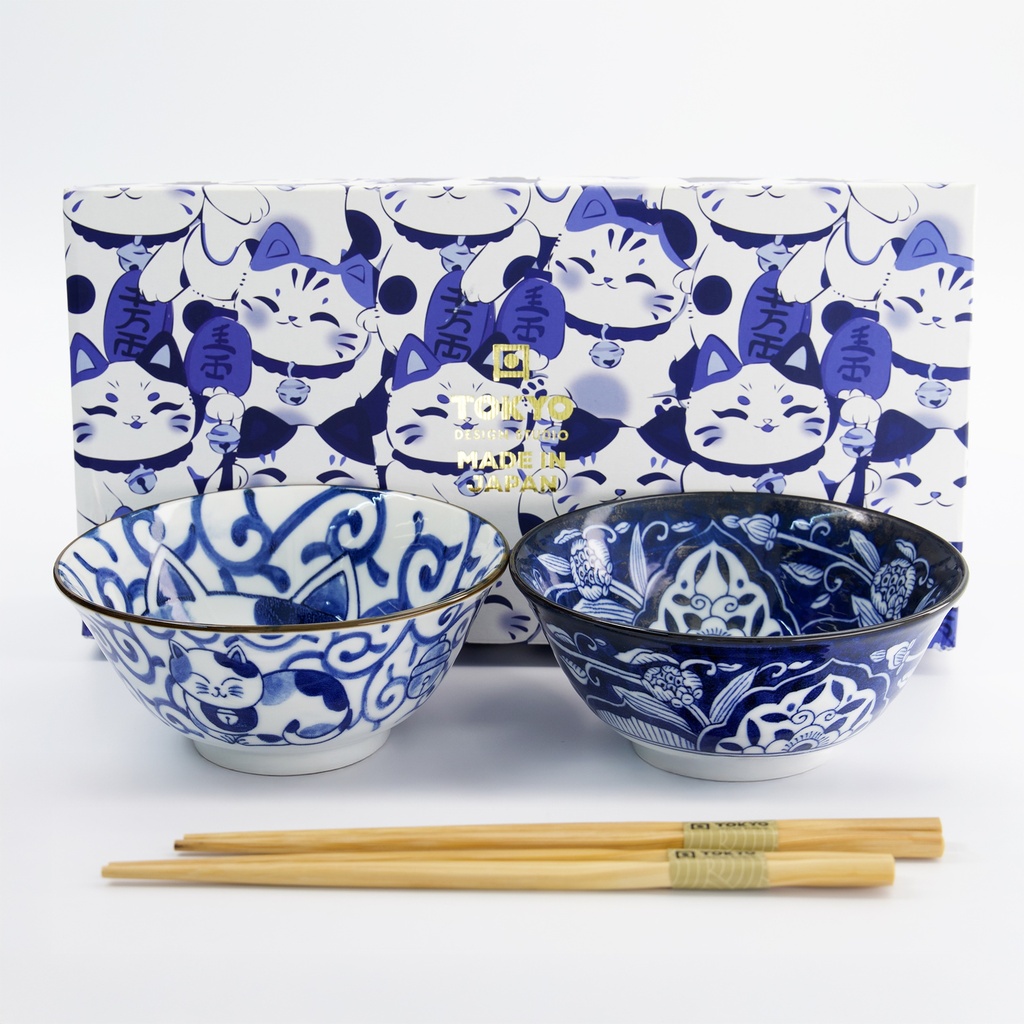 Kawaii Cat Tayo Bowl Giftset 2pcs w/chopsticks 14.9x6.7cm 500ml B 33693 1/16