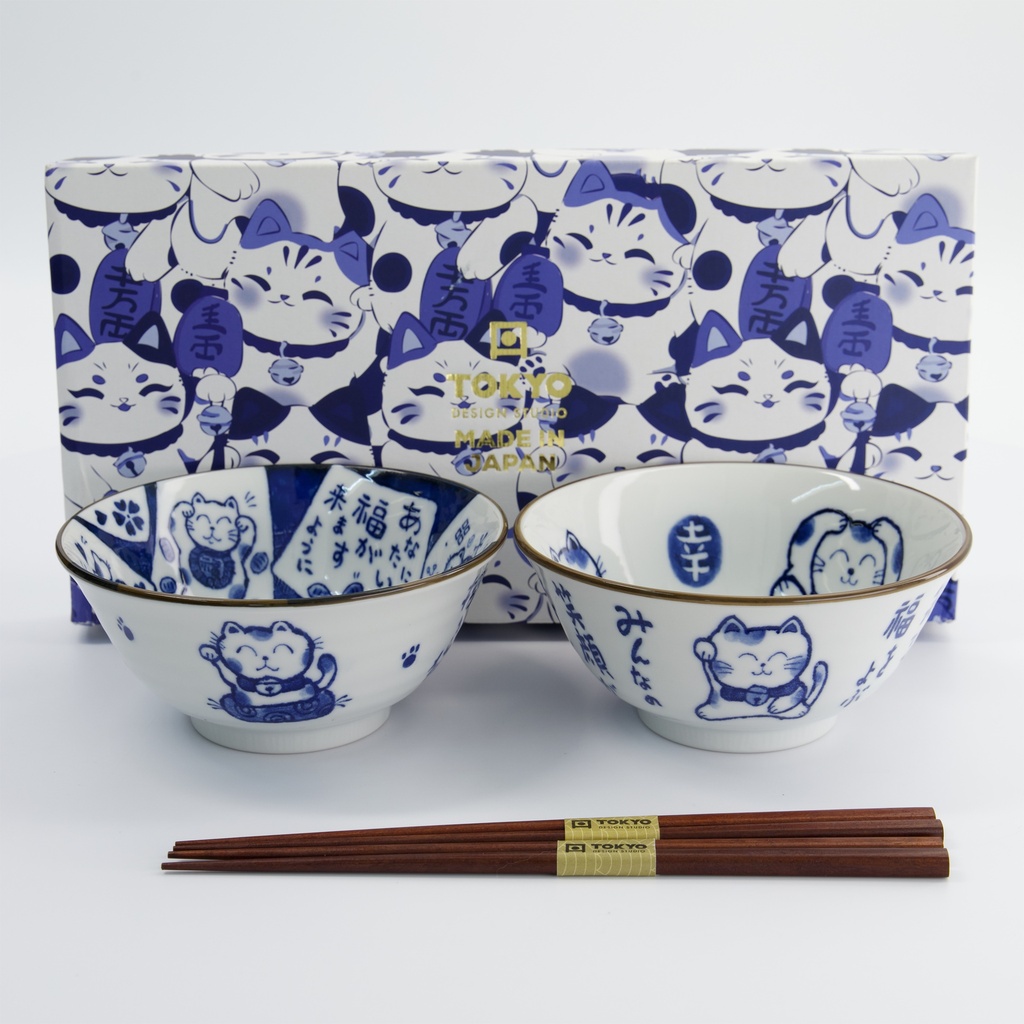 Kawaii Cat Tayo Bowl Giftset 2pcs w/chopsticks 14.9x6.7cm 500ml C 33694 1/16