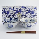 Kawaii Cat Tayo Bowl Giftset 2pcs w/chopsticks 14.9x6.7cm 500ml C 33694 1/16