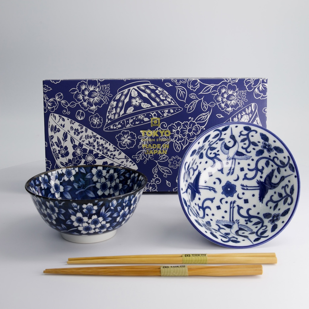 Tokyo Blue Tayo Bowl Giftset 2pcs w/chopsticks 15x7cm 500ml B 33745 1/16