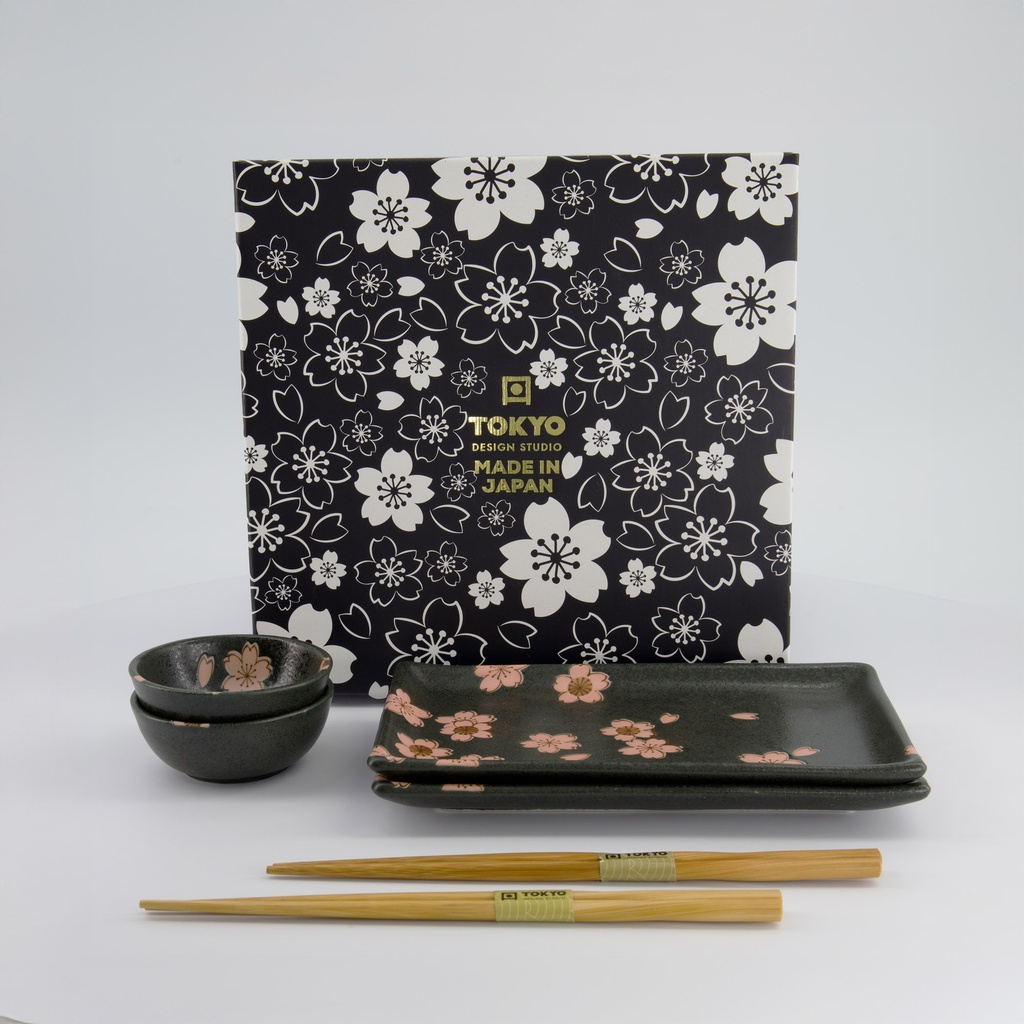 Sakura Sushi Giftset 6pcs 22x13x2cm & 8.5x3.4cm Black 33760 1/16 
