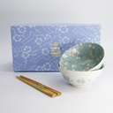 Fujisakura Tayo Bowl Giftset 2pcs w/chopsticks 15.5x7cm 500ml Green 33783 1/16 