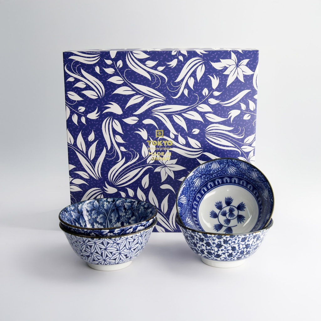 Hana Blue Tayo Bowl Giftset 4pcs 15x7cm 500ml Blue/White 33811