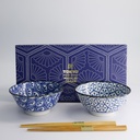 Mixed Tayo Bowls 2pcs Giftset w/chopsticks 15x7cm 500ml Blue/white F 33814