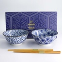 Mixed Tayo Bowls 2pcs Giftset w/chopsticks 15x7cm 500ml Blue/white G 33815 1/16