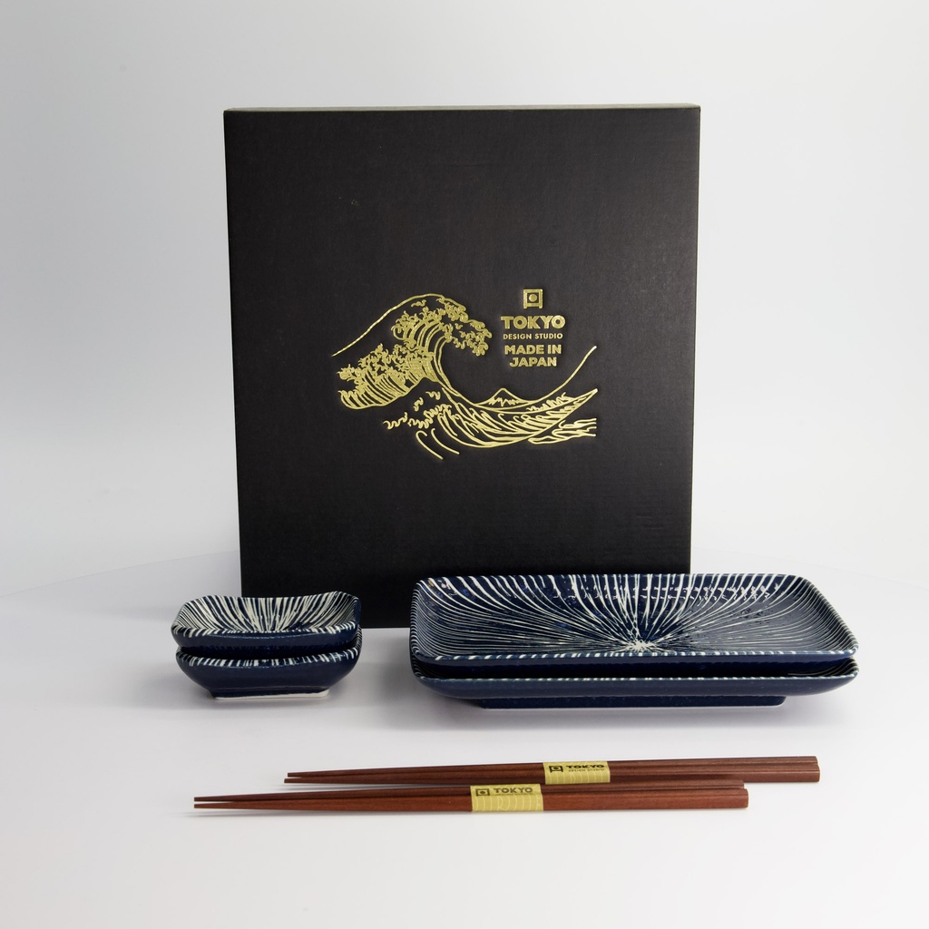Blue Tokusa Sushi Giftset 6pcs 20.8x13.3x2.5cm & 8.8x6.3ｘ2.5cm 33846 1/16