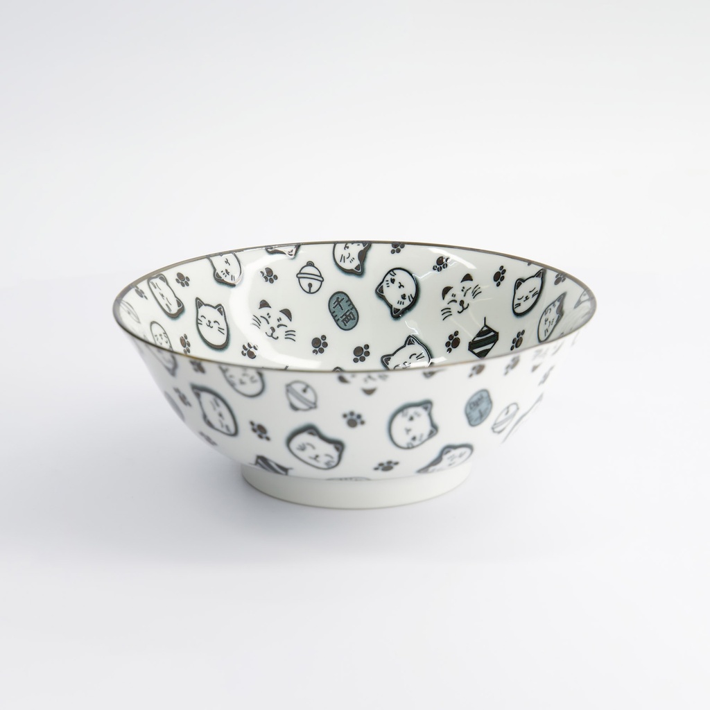 Kawaii Lucky Cat Neko Ramen Bowl 19.5x7.4cm 1000ml Black HB-7711/A 4/32