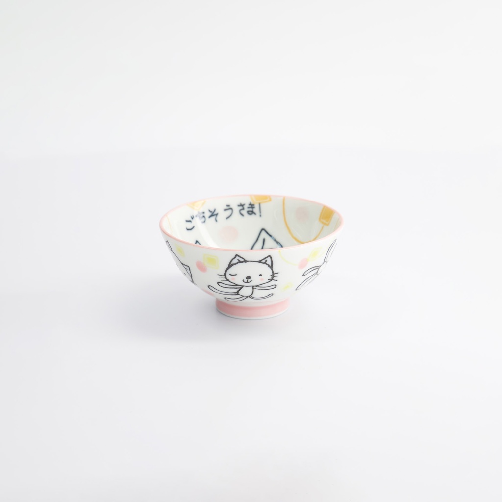 Kawaii Rice Bowl Gochisosama Pink Cat Neko 10.5x5.4cmh 200ml MT-7012/D 10/120