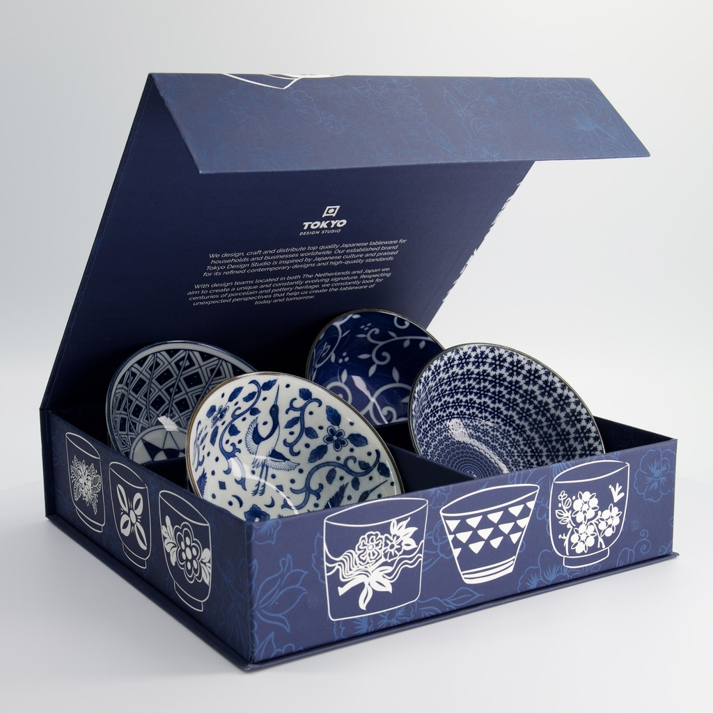 Mixed Bowls Giftset 4pcs 15x7cm 550ml Blue Designs 7C 22039 1/6