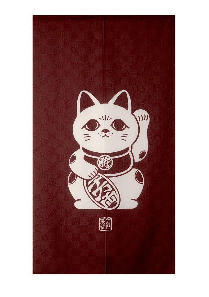 Noren 85x150cm Maneki Neko Cat White Red    91773