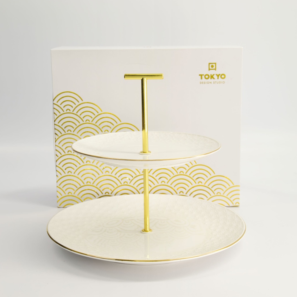 Nippon White Gold Rim 2 Tier Cake Stand 19&25.5cm 1/12