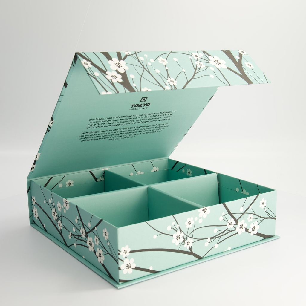 Paper Giftbox 2B 28.5x27.8x7.7cm Sakura Blue Grey Bowl Set 4pcs #7020 1/6