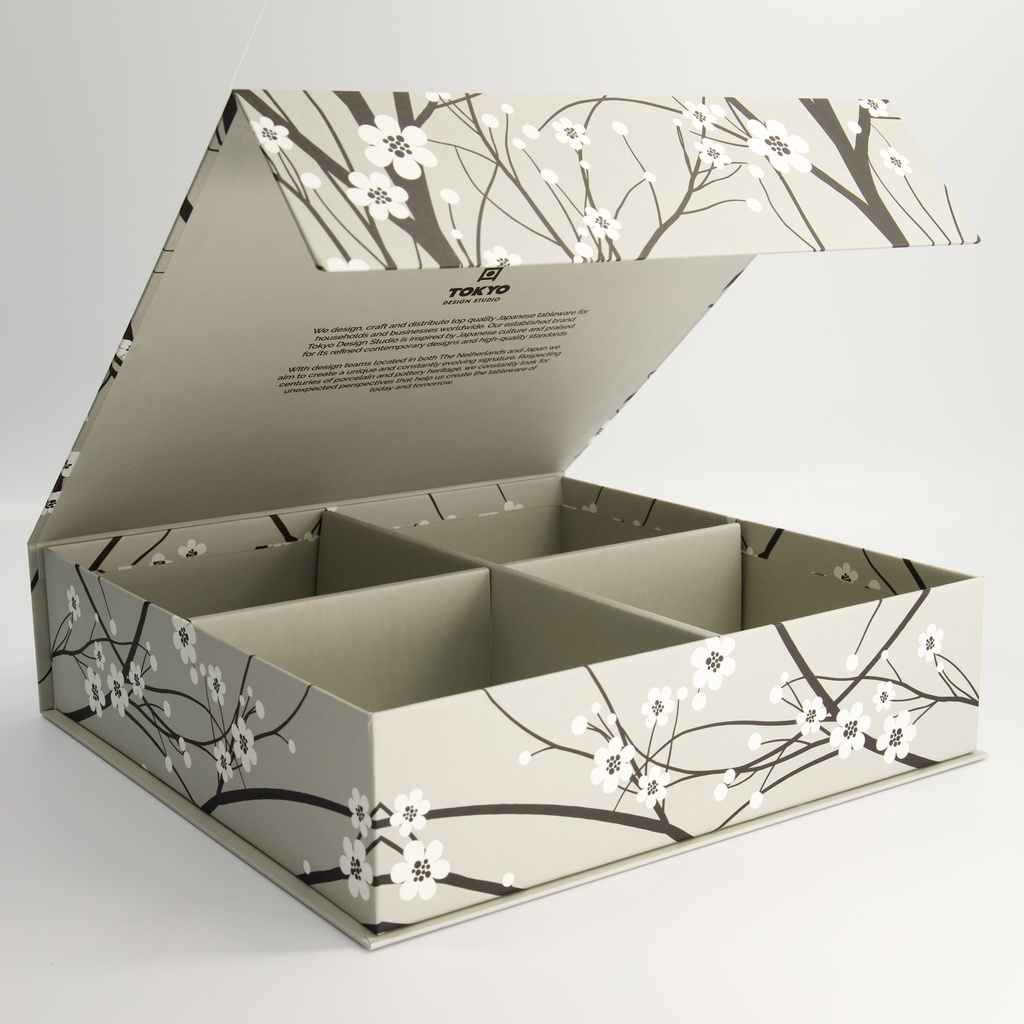Paper Giftbox 3C 34.3x33.7x9cm Sakura Grey Bowl Set 4pcs #16610