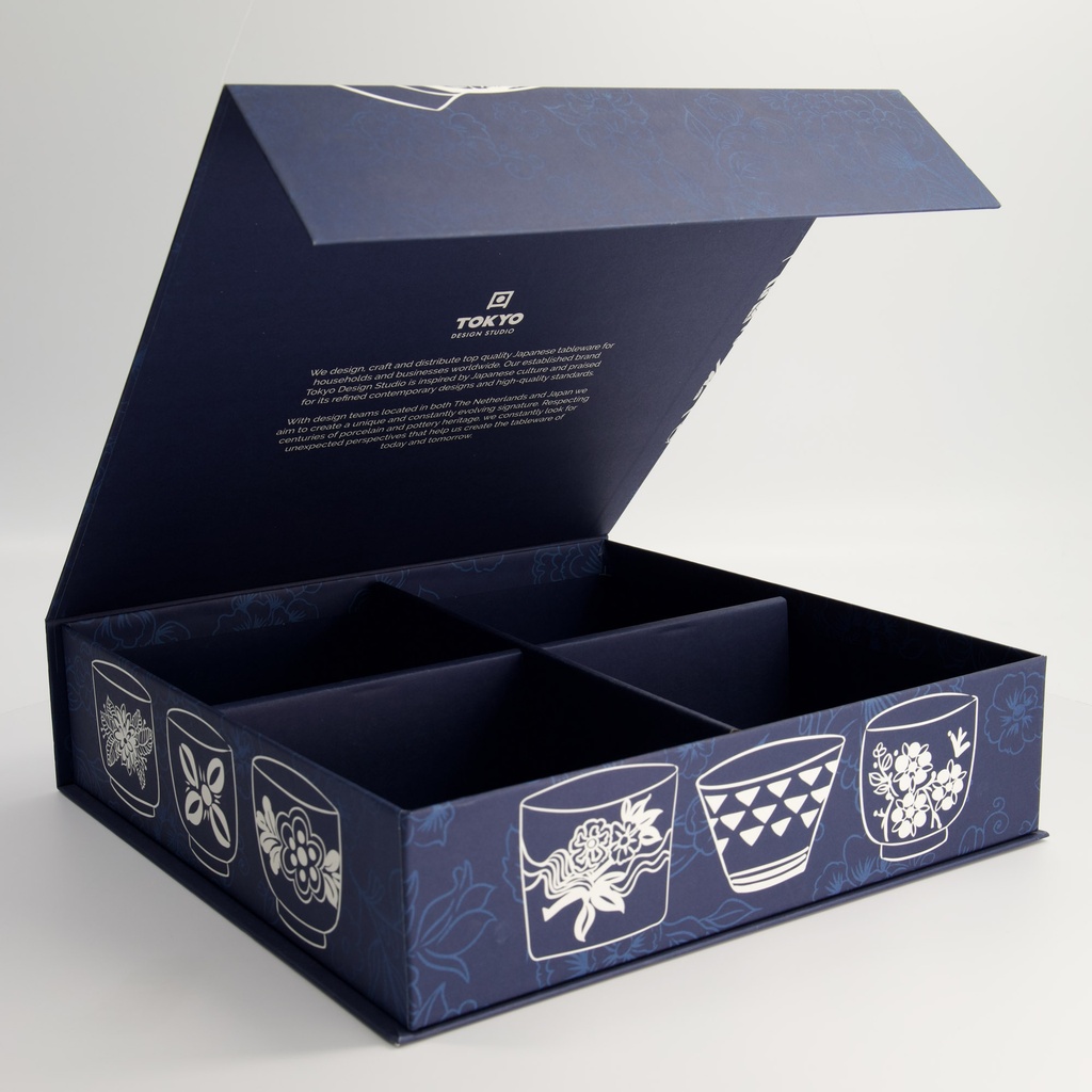 Paper Giftbox 7C  32.2x31.6x8.2cm Blue White Bowl Designed for: 4pcs Tayo Bowl