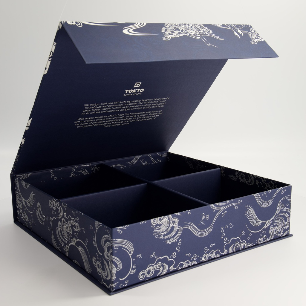 Paper Giftbox 7E  32.2x31.6x8.2cm Blue White Flower Designed for: 4pcs Tayo Bowl