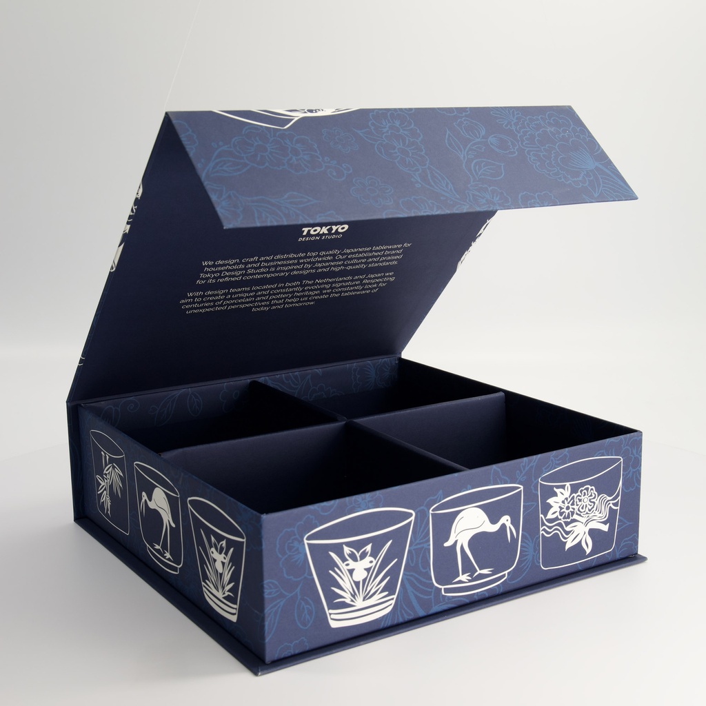Paper Giftbox 1H 28.2x27.5x8.7cm Blue White Set 4pcs 13x7cm Bowl 1/6