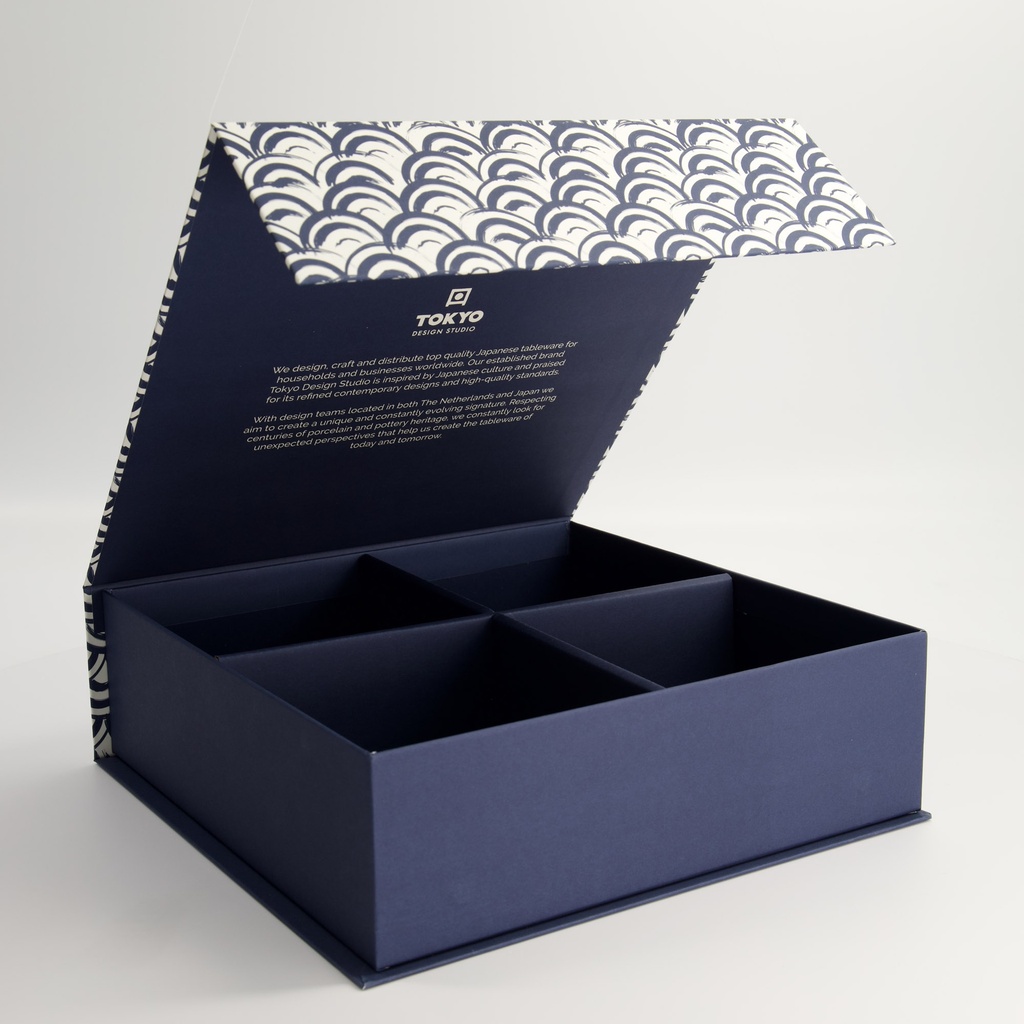 Paper Giftbox 1I 28.2x27.5x8.7cm Blue White Wave Set 4pcs 13x7cm Bowl 1/6