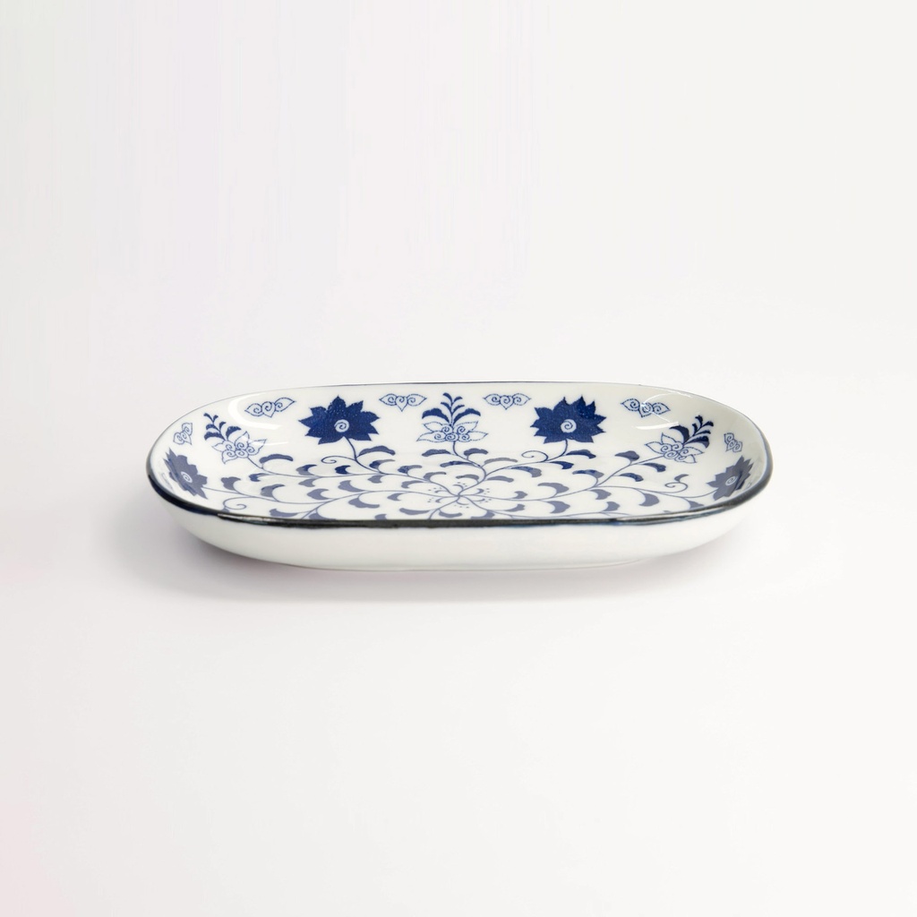 Tokyo Blue Botan Oblong Plate 18.7x13cm 40-230404 HB-8 6/72