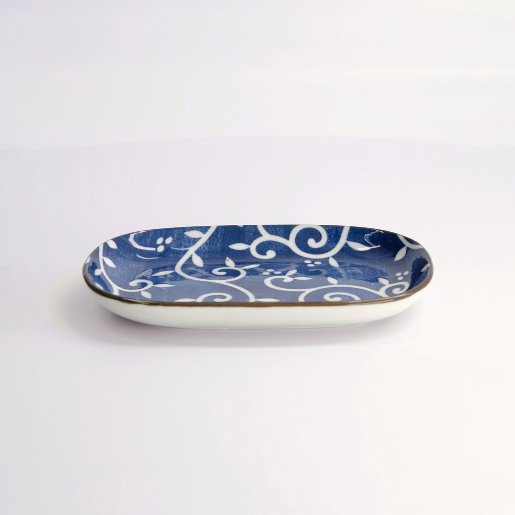 Tokyo Blue Karakusa Oblong Plate 18.7x13cm 40-230404 HB-20 6/72