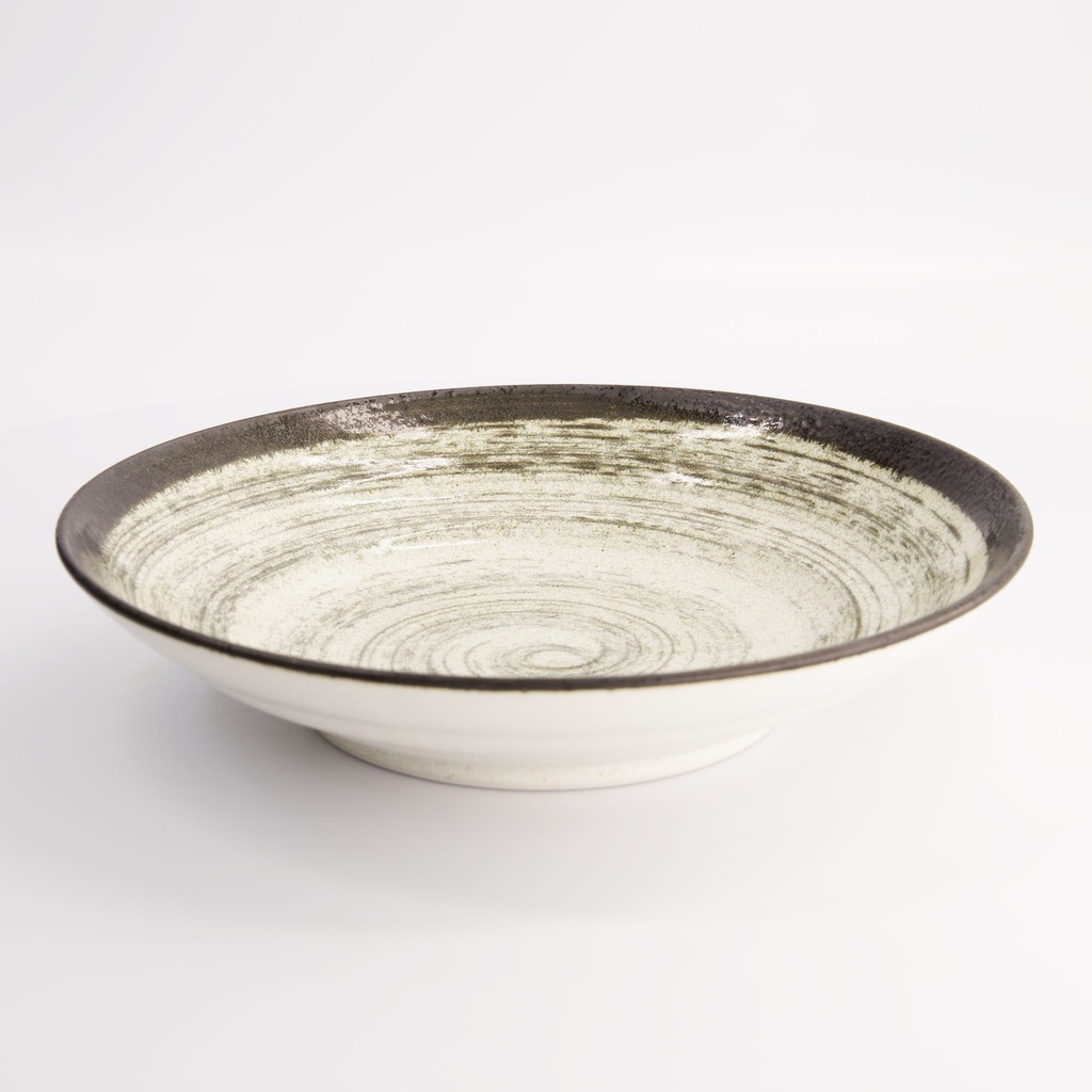 Asashio Deep Plate 29x6cm Bk/Wh 21632 2/16