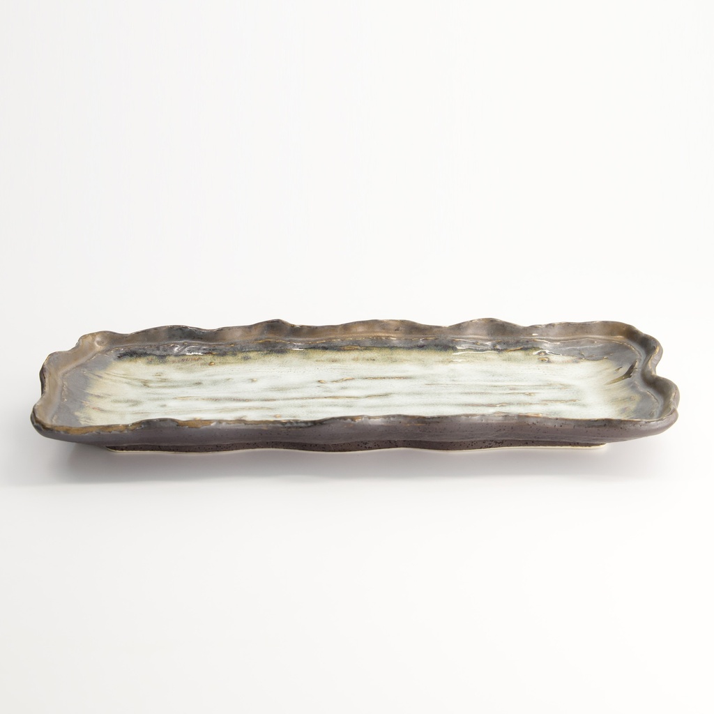 Yamasaku Rectangular Plate 29x13x3cm White/Brown KA-47 6/36