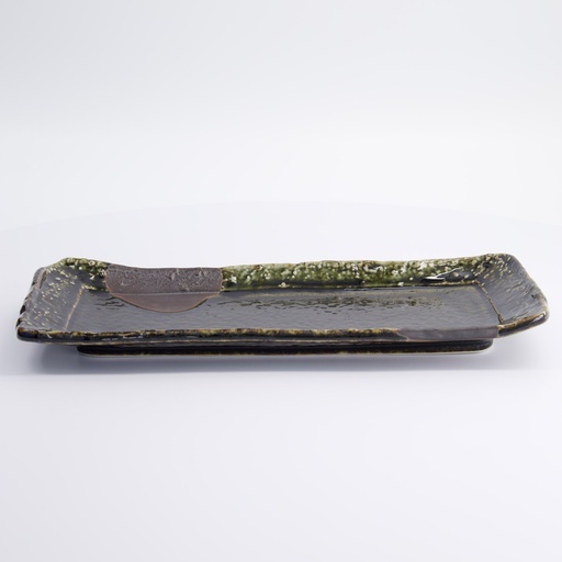 [7848] Mino Craft Rectangular Plate 33.6x14cm Green 3/24