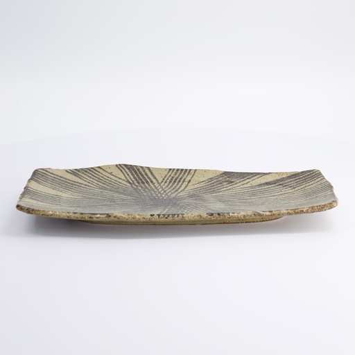 [7849] Mino Craft Rectangular Plate 32.4x16cm Brown/Black 3/24
