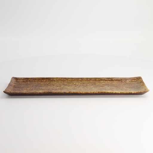 [15446] Mino Craft Rectangular Plate 33.2x10.5cm Brown  5/40