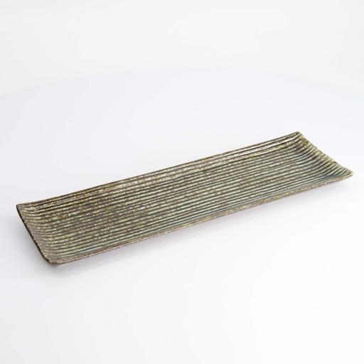 [15447] Mino Craft Rectangular Plate 33.2x10.5cm Green 5/40
