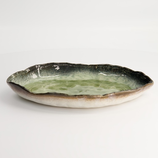 [14297] Yamasaku Oblong Plate 25.8x18.4x3.6cm Green YW-5546 3/30