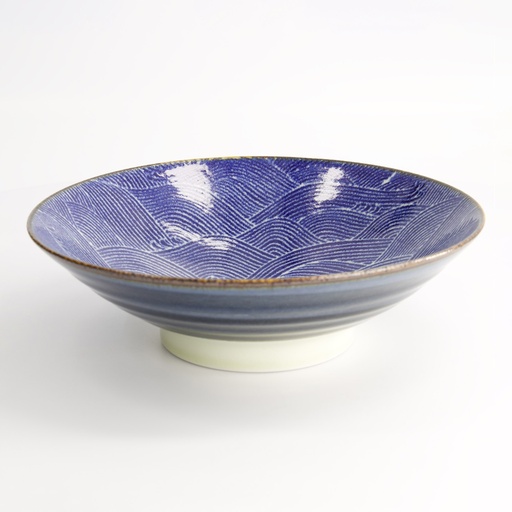 [14148] Seigaiha Blue Bowl 24.5x7.5cm 1400ml FK-4038/B 4/24