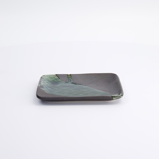 [7429] Mino Craft Rectangular Plate 14.5x12cm Black/Blue 6/72
