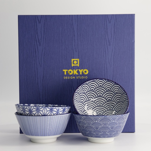 [16040] Nippon Blue Rice Bowl Giftset 4pcs 12x6.4cm 300ml TN-09/ABDF 1/16