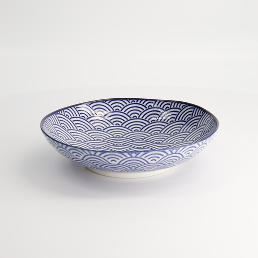 [16027] Nippon Blue Pasta Plate 21x5.2cm Wave YW-07/A  6/36