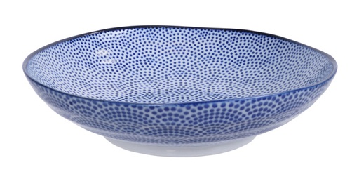 [16028] Nippon Blue Pasta Plate 21x5.2cm Dots YW-07/B  6/36