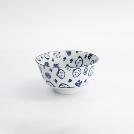 [16121] Kawaii Lucky Cat Neko Bowl 12.7x6.6cm 300ml Blue HB-7710/B 6/48