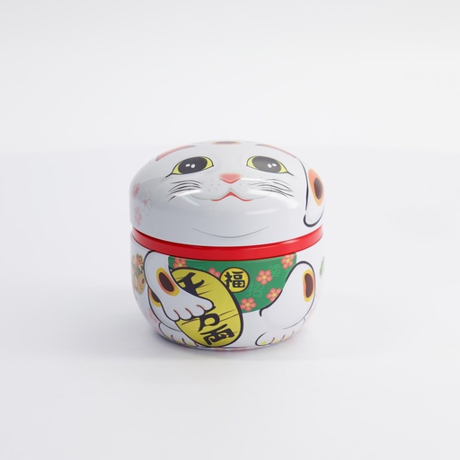 [16184] Tea Container S.S. 8.6x8.4cm 100gr Lucky Cat White 18SC1W 1/100