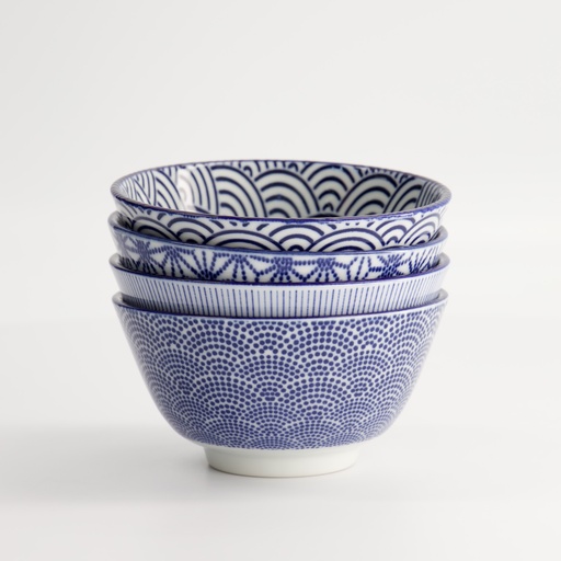 [18353] Nippon Blue Rice Bowl 12x6.4cm 300ml Assorted 4pcs ASR-1 1/16