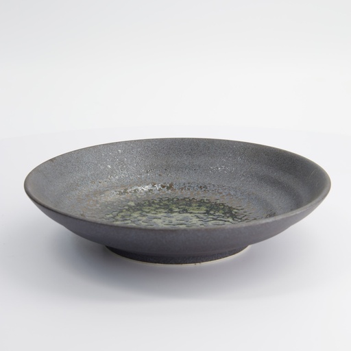 [16876] Minoyaki Mori Aya Black Deep Plate 23x5cm MS-8018/H 4/32