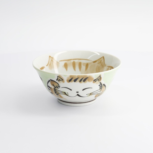 [16901] Kawaii Tayo Bowl Fuku Cat Neko Green 15x7cmh 500ml MU-8007/D 6/48