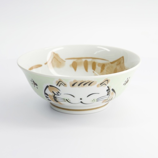 [16905] Kawaii Ramen Bowl Fuku Cat Neko Green 20.7x8cmh 1000ml MU-8008/D 3/36