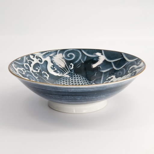 [17116] Japonism Carp Menbachi Bowl 25.2x7.7cm 1600ml Black YW-9102/BK 3/24
