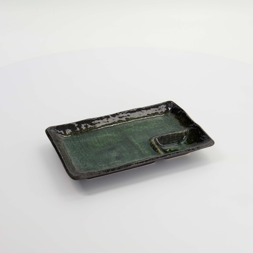 [17438] Mino Craft Rectangular Divided Plate 21x13.5cm Green 6/48